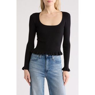 Blu Pepper Ruffled Ribbed Knit Top in Black at Nordstrom Rack, Size Medium