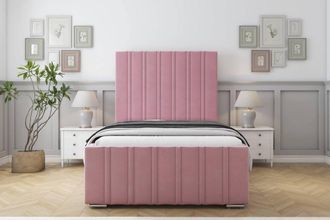 Sloomy Radcliffe Plush Frame-Mattress - 50 Upholstered Headboard in Pink | Size: Small Double