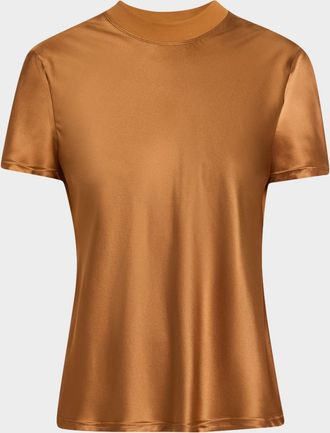 Rosetta Getty Mixed-Media Bias Silk T-Shirt