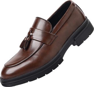 Generic Mens Tassel Loafers Slip On Dress Shoes Breathable Business Casual Leather Big Comfortable Formal Office Wear for Men(Brown,10.5)