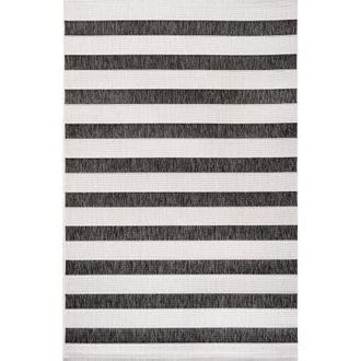 Jonathan Y Designs Aveiro Wide Stripe Indoor/Outdoor Area Rug in Black/cream at Nordstrom, Size 3Ft 0In X 5Ft 0In