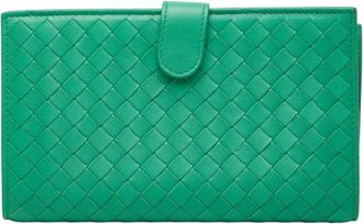 Bottega Veneta Green Leather Long Wallet (Bi-Fold) (Pre-Owned)