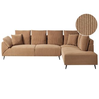 Beliani Sof&aacute; Esquinero Tapizado En Pana Marr&oacute;n 266 X 181 Cm Cojines Adicionales Patas Cromadas Lunner
