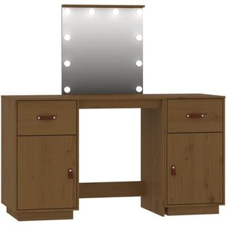 vidaXL Set Toeletta con LED Marrone ambra in Legno Massello di Pino vidaXL