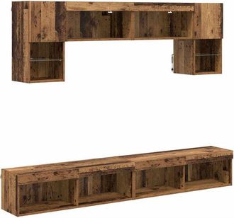 vidaXL Unidades De Tv De Pared Con Led 6 Pcs Madera Vieja Vidaxl