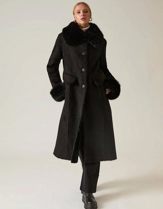 James Lakeland Womens Black Faux Fur Coat - Size: 14