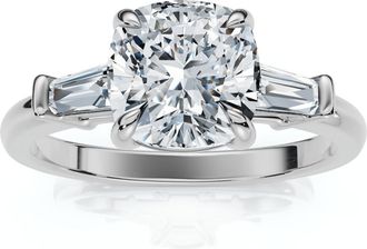Pompeii3 1 1/4ct Cushion & Baguette Diamond Engagement Ring 14k Gold/Platinum Lab Grown