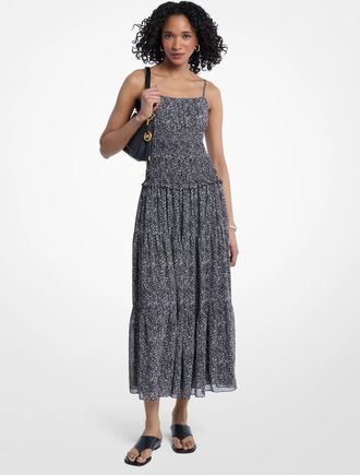Michael Kors Abstract Print Georgette Smocked Dress