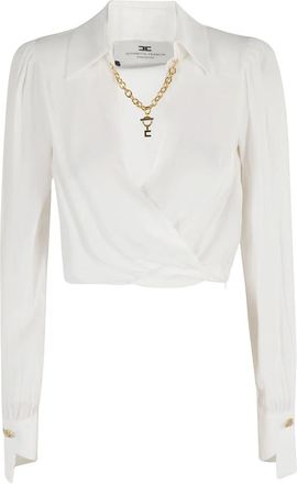 Elisabetta Franchi Blouse van georgette met juweeldetails - Dames - Blouses - Wit - L - Leer - Overhemden