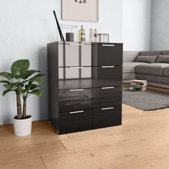 vidaXL Vidaxl - Aparador De Madera De Ingenier&iacute;a Negro Brillante 60x35x80 Cm