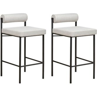 Beliani Set di 2 sedie da bar moderne Sgabelli con sedile imbottito in boucle Senza braccioli Schienale curvo Gambe nere Grigio Chiaro Mina