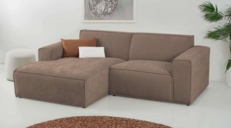 HOME AFFAIRE Ecksofa »Avelin, 228 cm, L-Form, Chenille, Struktur-Boucle« mit Wellenunterfederung, Kedernaht, bodentief, Skandi-Design