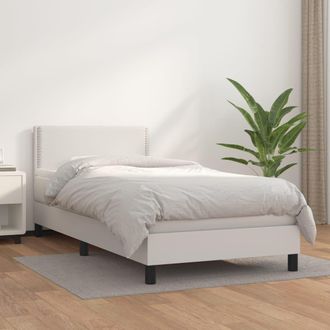 vidaXL Vidaxl - Cama Box Spring Con Colch&oacute;n Cuero Sint&eacute;tico Blanco 100x200 Cm