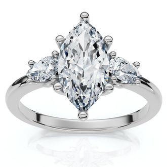 Pompeii3 1 1/3Ct Marquise & Pear Shape Diamond 3 Stone Engagement Ring 14k Gold Lab Grown