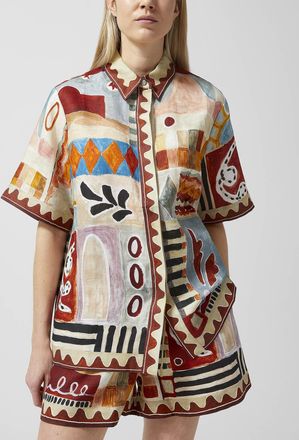 Alemais Womens Michelle painted shapes pure linen shirt