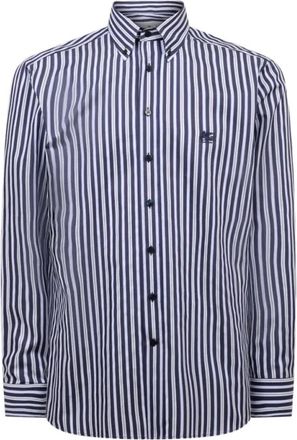 Etro Gestreepte Katoenen Overhemd - Heren - Casual Overhemden - Blauw - 4XL - Katoen - Overhemden
