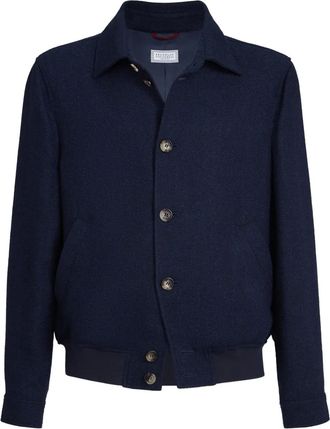 Brunello Cucinelli Hopsack shirtjack met knoop - Blauw