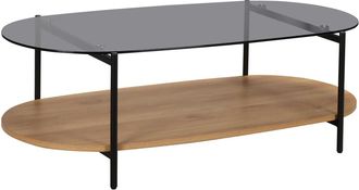 Oviala Mesa de centro ovalada moderna L 120 cm en madera clara y cristal