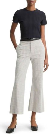 Vince Low Rise Gardeners Check Crop Flare Trouser In Stone Tan