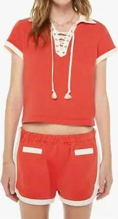 Mother Lace Up Match Top In Fiery Red