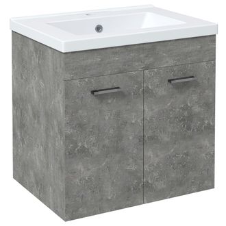 Kleankin Kleankin Mueble De Ba&ntilde;o Con Lavabo Cer&aacute;mico Armario Bajo De Lavabo De Pared Con 2 Puertas Y Estante Ajustable 60x45,5x60 Cm Gris