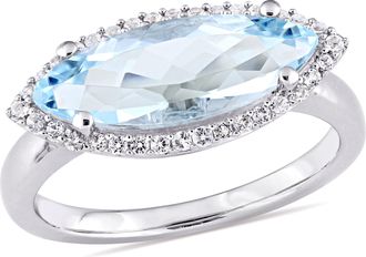Mimi & Max 2 7/8ct TGW Marquise Blue and White Topaz Halo Ring Sterling Silver