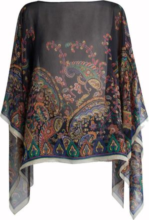 Etro Etro Seiden-Ponchooberteil mit Paisley-Print