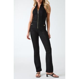 Guess Mia Denim Halter Jumpsuit in Rinsed Wash at Nordstrom, Size Medium 32