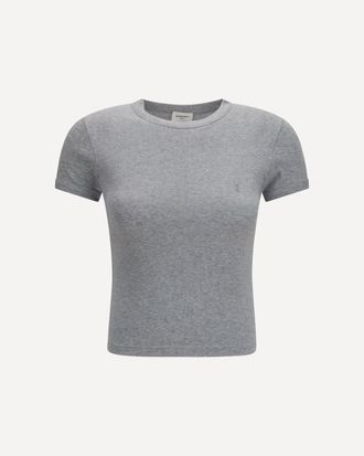 Saint Laurent T-shirt in cotone aderente con logo ricamato Woman M