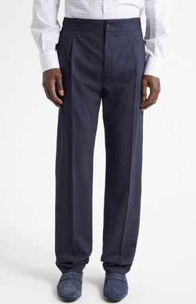Isaia Pleated Wool Blend Pants in Blue Medium at Nordstrom, Size 34 Us