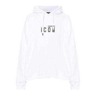 Dsquared2 Mens White Hoodie Black Icon Logo Cotton - Size X-Large