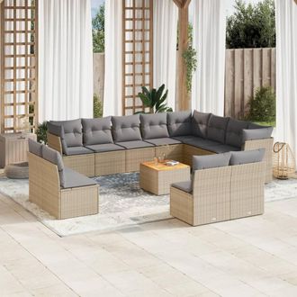 vidaXL Juego De Sof&aacute;s Jard&iacute;n Con Cojines Beige Mezcla 13 Pzas Rat&aacute;n Pe Vidaxl