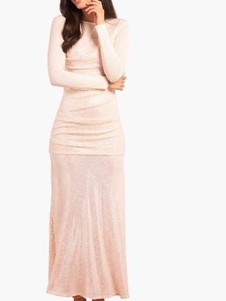 Needle & Thread Josephine Long Sleeve Gown in Oyster at Nordstrom, Size 6