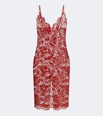 Saint Laurent Vestido lencero en mezcla de algod&oacute;n con encaje