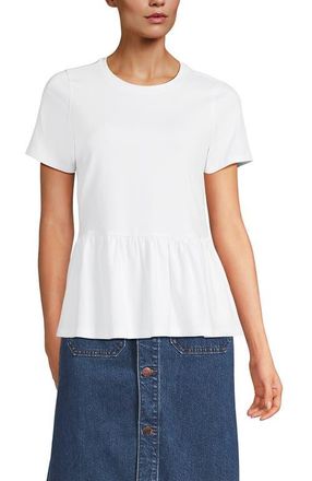 Lands End Short Sleeve Lightweight Jersey Crew Neck Peplum Tee in White at Nordstrom, Size X-Large