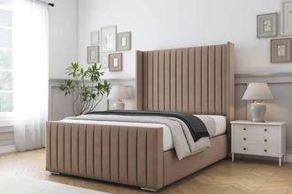 Comfort Beds Chester Plush Bed Frame With Mattress-50 Upholstered Wingback in Taupe | Size: Single