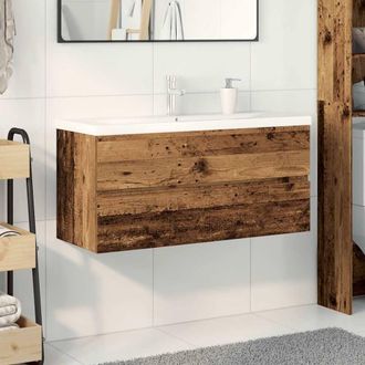 Berkfield Home Sink Cabinet with Built-in Basin & Faucet Old Wood in Brown