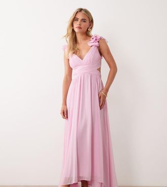 Forever New Vestito rosa con volant sulle spalle e gonna al polpaccio