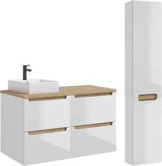 Petits Meubles Set de muebles lavabo 4 cajones y columna estratificado Blanco