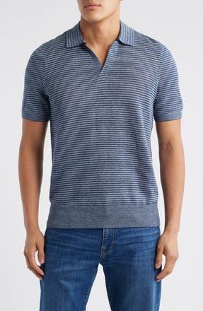 Faherty Stripe Linen Sweater Polo in Cayman Navy Feeder at Nordstrom Rack, Size X-Large