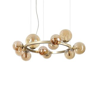 Netlighting Perlage 11 Light Globe Pendant Ceiling Light Brass in Yellow
