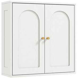 OEM Mueble De Ba&ntilde;o Colgar Con Estantes 2 Puertas Con Dise&ntilde;o De Arco Tiradores Dorados 60x20x60 Cm Blanco