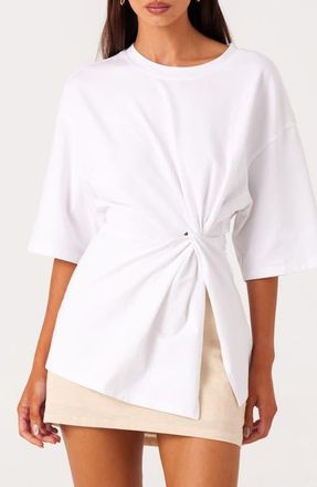 SNDYS Zaira Twisted Side Knot Stretch Cotton T-Shirt in White at Nordstrom, Size X-Small