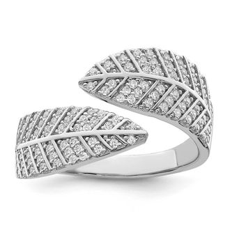 Diamond2Deal Sterling Silver Rhodium plated Cubic Zirconia Leaf Band Ring
