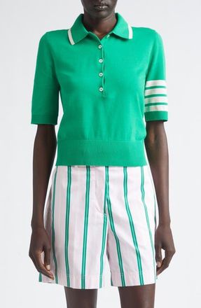 Thom Browne 4-Bar Hector Intarsia Polo Sweater in Green at Nordstrom, Size 10 Us