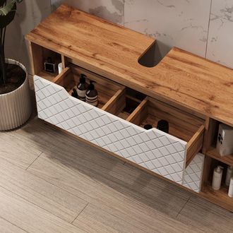Vicco Mueble Bajo Lavabo Lotta, Roble/blanco Con Estructura De Azulejos, 119.2 X 62.5 Cm Con 2 Cajones, Vicco