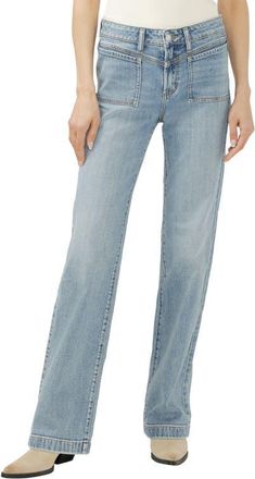 Silver Jeans Co Avery Patch Pocket Wide Leg Trouser Jeans in Wanderlust at Nordstrom, Size 26 31