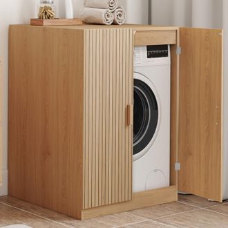 IDMarket Armario Para Lavadora Con Puertas Juliette, Efecto Listones, Color Roble