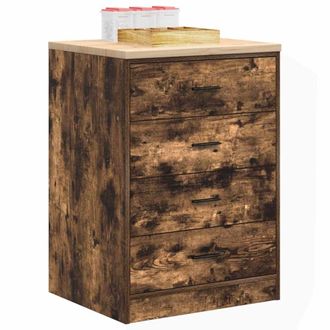 Berkfield Home Garage Storage Cabinet Smoked Oak 60x51x85 cm Solid Wood Pine in Brown | Size: 60 x 51 x 85 cm