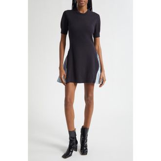 3.1 Phillip Lim Mixed Media Cotton Blend Minidress in Black-Oxford Blue Multi at Nordstrom, Size X-Small